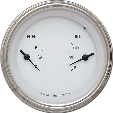 Classic Instruments White Hot Series Gauge Sets WH72SLC Gauge, Hot, Dual, Fuel Level, Empty-Full, Oil Pressure, 0-100 psi, 3 3/8 in., Face, Analog, Each