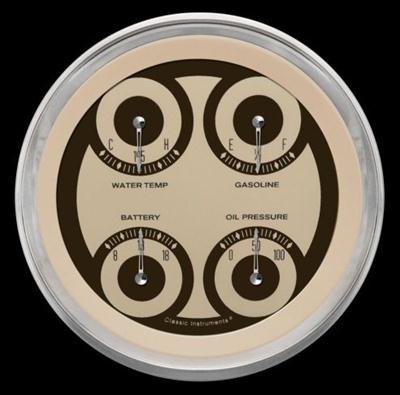 Classic Instruments Nostalgia VT Series Gauge Sets NT78SLC Gauge, VT, Quad, Water Temperature, Fuel Level, Voltmeter, 5 in., Beige Face, Analog, Each