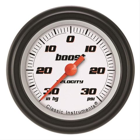 Classic Instruments Velocity Series Gauges VS141WBLF Boost/Vacuum Gauge, VELOCITY BLK 2" BOOST/VAC ELECT, FULL SWEEP