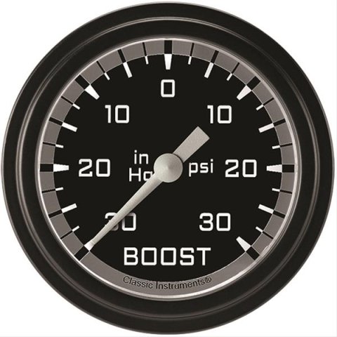 Classic Instruments Auto Cross Gray Series Gauges AX341GBLF Gauge, Series, Boost/Vacuum, 30 in. Hg/30 psi, 2 5/8 in., Low Step Bezel, Analog, Electrical, Each