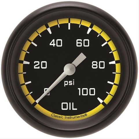 Classic Instruments Auto Cross Yellow Series Gauges AX381YBPF Gauge, Series, Oil Pressure, 0-100 psi, 2 5/8 in., Performance Bezel, Analog, Electrical, Each