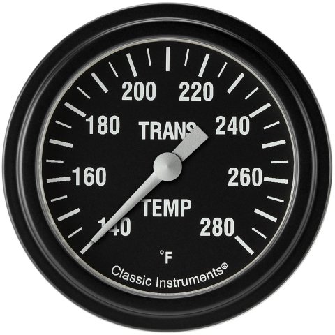 Classic Instruments Hot Rod Series Gauges HR327BLF Gauges, Series, Transmission Temperature, 140-280 degrees F, Analog, Electrical, 2 5/8 in., Black Face, White Numbers, Matte Black Bezel, Each