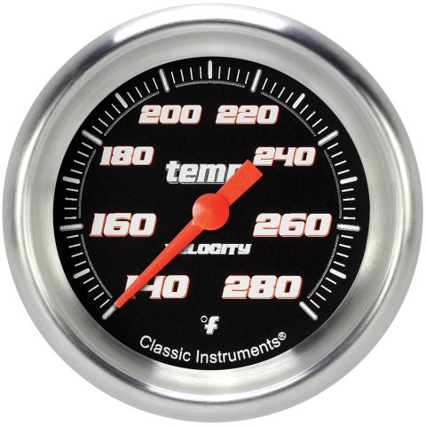 Classic Instruments Velocity Series Gauges VS326BAPF-12 Gauges, Series, Water Temperature, 140-280 degrees F, Analog, Electrical, 2 5/8 in., Black Face, White Numbers, M12 x 1.5 Thread, Each