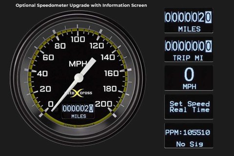 Classic Instruments Auto Cross Yellow Series Gauge Sets AX05YBLF Gauges, AutoCross Yellow, 3 3/8 in., Speedometer, Tach, Water Temp, Oil Pressure, Volt, Fuel Level, Black Low-Step Bezel, Flat Lens, Kit