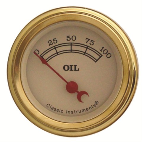 Classic Instruments Vintage Series Gauges VT81GLC Gauge, Series, Oil Pressure, 0-100 psi, 2 1/8 in., Tan Face, Analog, Electrical, Each