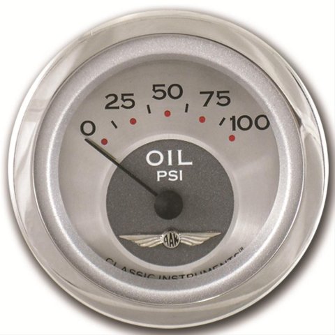 Classic Instruments All-American Series Gauges AW81SRC Gauge, Original Series, Oil Pressure, 0-100 psi, 2 1/8 in., Silver Face, Analog, Electrical, Each