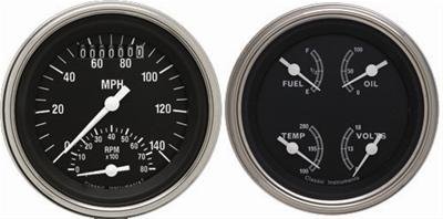 Classic Instruments Traditional Series Gauge Sets TR32SLF Gauges, Traditional, Speedometer, Tach, Water Temperature, Fuel Level, 3 3/8 in., Black Face, Analog, Set