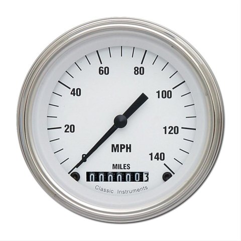 Classic Instruments White Hot Series Speedometers WH55SLF Speedometer, Series, 3 3/8 in. Diameter, 0-140 mph, Analog, Electrical, Flat Face, Each