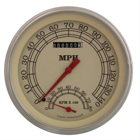 Classic Instruments Vintage Series Gauge Sets VT50SLC Gauge, Vintage, Analog, Electronic, Speedometer, Tachometer, 5 in. Diameter, Cream Face, Polished Bezel, Each