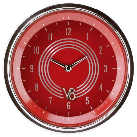 Classic Instruments V8 Red Steelie Series Gauges V8RS93SHC Gauge, Steelie, Clock, 12 Hours, 3 3/8 in., Face, Analog, Each