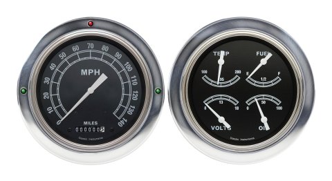 Classic Instruments 1954-55 Chevy Pickup Package Gauge Sets CT54TR52 Gauges, Traditional, Speedometer, Water Temperature, Fuel Level, Voltage, Black Face, Analog, Chevy, Kit