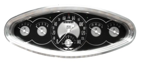 Classic Instruments All-American Tradition Series Gauge Sets AT6400PB Kits, Tradition, Analog, Speedometer, Tach, Fuel Level, Oil Pressure, Volts, Water Temp., Black/Silver Face, Silver Numbers, Kit