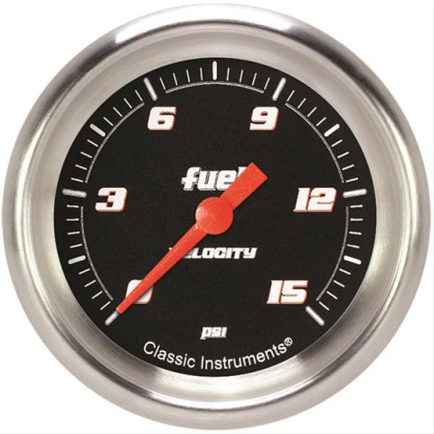 Classic Instruments Velocity Series Gauges VS345BAPF Gauge, Black Series, Fuel Pressure, 0-15 PSI, 2 5/8 in., Performance Bezel, Analog, Electrical, Each