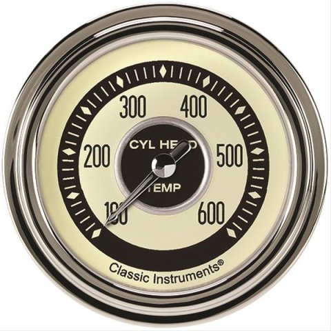 Classic Instruments Nostalgia VT Series Gauges NT397SLF Gauge, Analog, Series, Cylinder Head Temp, 100-600 Degrees F, 2 5/8 in. Diameter, Cream/Brown Face, Full Sweep, Each