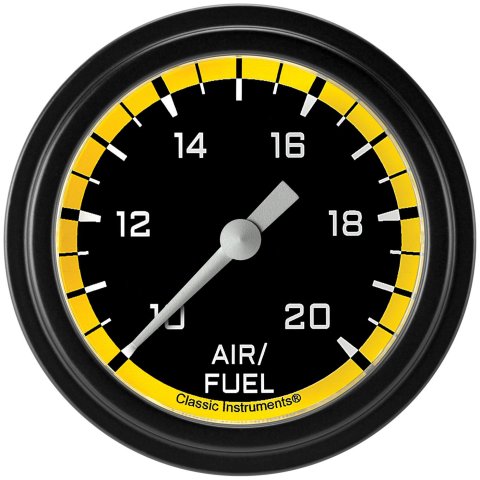 Classic Instruments Auto Cross Yellow Series Gauges AX394YBLF Gauges, Series, Air/Fuel Ratio - Wideband, 10:1-20:1, Analog, Electrical, 2 5/8 in., Black Face, White Numbers, Each