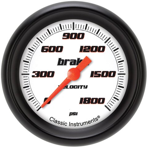 Classic Instruments Velocity Series Gauges VS367WBPF Gauges, Series, Brake Pressure, 0-1,800 psi, Analog, Electrical, 2 5/8 in., White Face, Black Numbers, Matte Black Bezel, Each