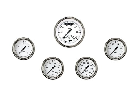 Classic Instruments White Hot Series Gauge Sets WH335SLF Set, Hot, 3 3/8 in. Tachometer, Speedometer, 2 5/8 in. Fuel, Oil, Temp, Volts, Set of 5