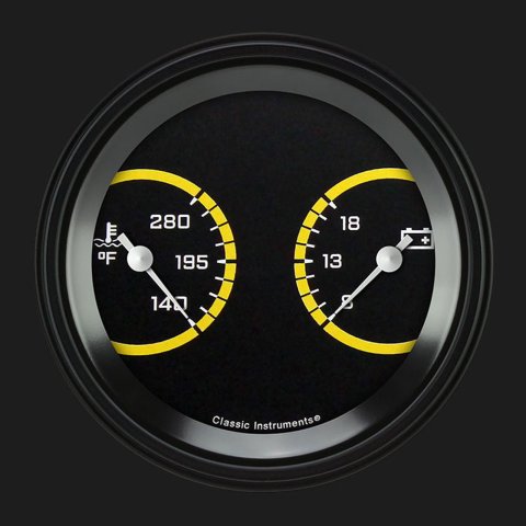 Classic Instruments Auto Cross Yellow Series Gauge Sets AX74YBLF Gauges, AutoCross Yellow, 3 3/8 in., Water Temperature, Voltmeter, Black Low-Step Bezel, Flat Lens, Each