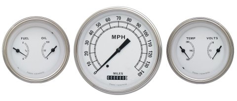 Classic Instruments White Series Gauge Sets CW64SLC Gauges, White, Speedometer, Water Temperature, Fuel Level, Voltmeter, Face, Analog, Set of 3