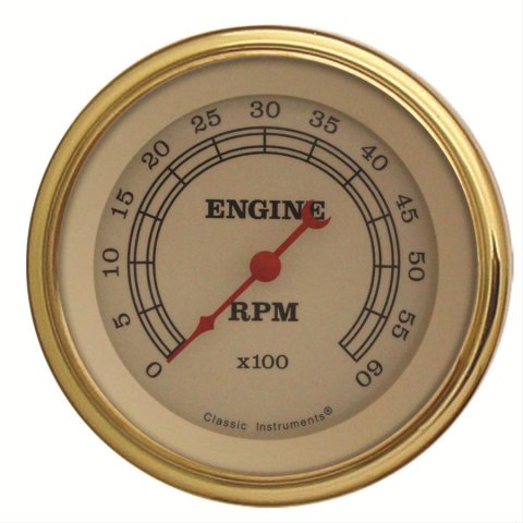 Classic Instruments Vintage Series Tachometers VT60GLC Gauge, Vintage, Analog, Electronic, Tachometer, 3 3/8 in. Diameter, Cream Face, Gold Bezel, Each