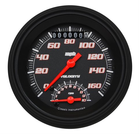 Classic Instruments Velocity Series Gauge Sets VS20BBLF Gauge, Velocity, Analog, Electrical, Speedometer, Tachometer, 3 3/8 in. Diameter, Black Face, Each