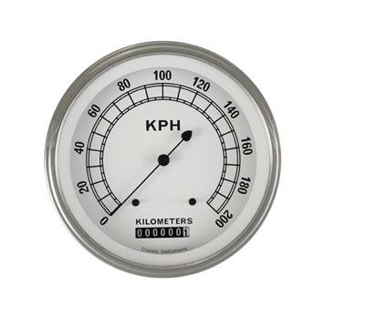 Classic Instruments White Series Speedometers CW58SLF Speedometer, White, 5 in. Diameter, 0-200 kph, Analog, Electrical, Flat Face, Each