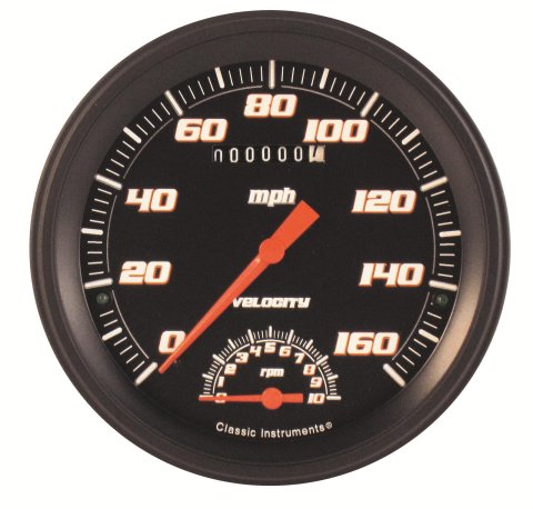 Classic Instruments Velocity Series Gauge Sets VS50BBLF Gauge, Velocity, Analog, Electrical, Speedometer, Tachometer, 5 in. Diameter, Black Face, Each