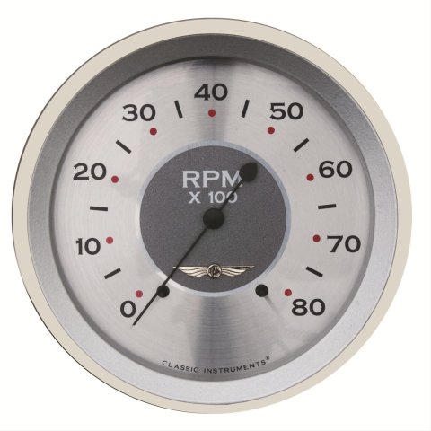 Classic Instruments All-American Series Tachometers AW71SRC Tachometer, Analog, 0-8,000 RPM, 5 in. Diameter, Silver Face, Polished Bezel, Electrical, Each