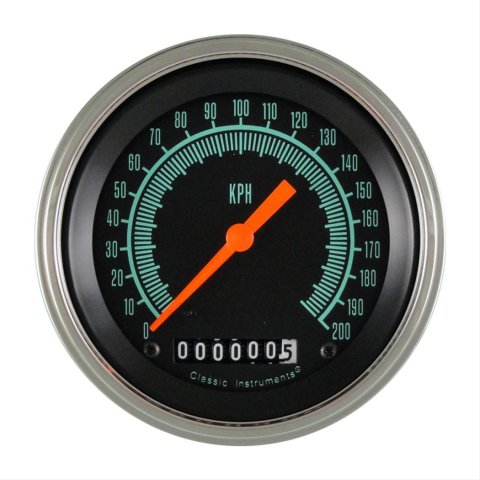 Classic Instruments G-Stock Series Speedometers GS59SLC Speedometer, G-Stock, 3 3/8 in. Diameter, 0-200 kph, Analog, Electrical, Curved Face, Each