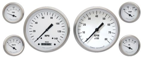 Classic Instruments White Hot Series Gauge Sets WH51SLF Gauges, Series, Speedometer, Tachometer, Oil Pressure, Fuel Level, Face, Analog, Set of 6