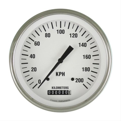 Classic Instruments White Hot Series Speedometers WH58SLC Speedometer, Series, 5 in. Diameter, 0-200 kph, Analog, Electrical, Curved Face, Each