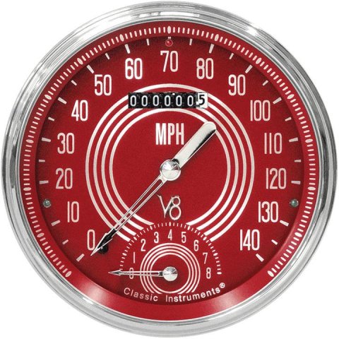 Classic Instruments V8 Red Steelie Series Gauge Sets V8RS50SLC Gauge, Series, Analog, Electrical, Speedometer, Tachometer, 4 5/8 in. Diameter, Face, Each