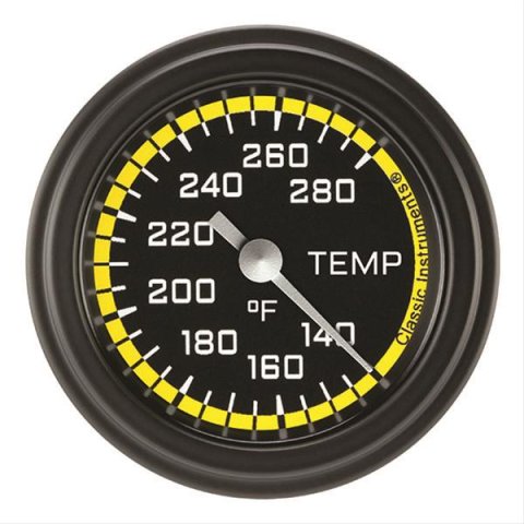 Classic Instruments Auto Cross Yellow Series Gauges AX126YBLF-12 Gauge, Series, Water Temperature, 140-280 Degrees F, 2 1/8 in., Black/Yellow Face, Analog, Electrical, Each