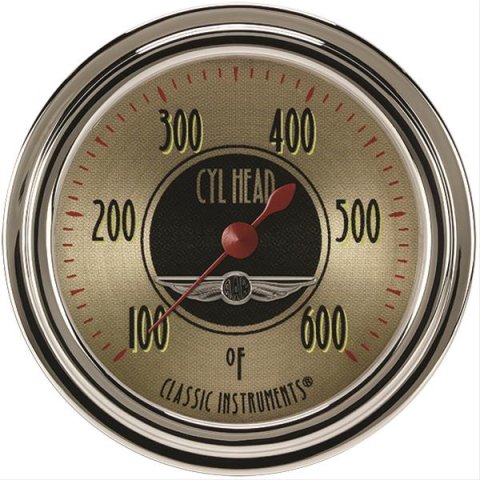 Classic Instruments All-American Nickel Series Gauges AN397SLC Gauge, Analog, Series, Cylinder Head Temp, 100-600 Degrees F, 2 5/8 in. Diameter, Gold Face, Full Sweep, Each