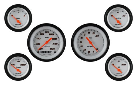 Classic Instruments Velocity Series Gauge Sets VS01WBLF Set, Series, Analog, Electronic, Black Face, Silver Pointer, Polished Bezel, Set