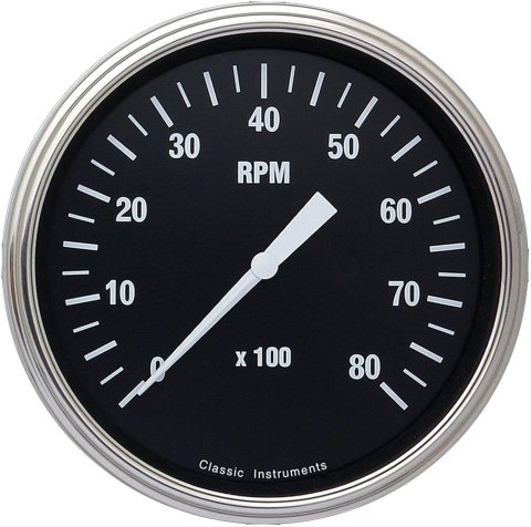 Classic Instruments Hot Rod Series Tachometers HR71SLC Gauge, Series, Tachometer, 0-8,000 rpm, 5 in., Black Face, Analog, Electrical, Each