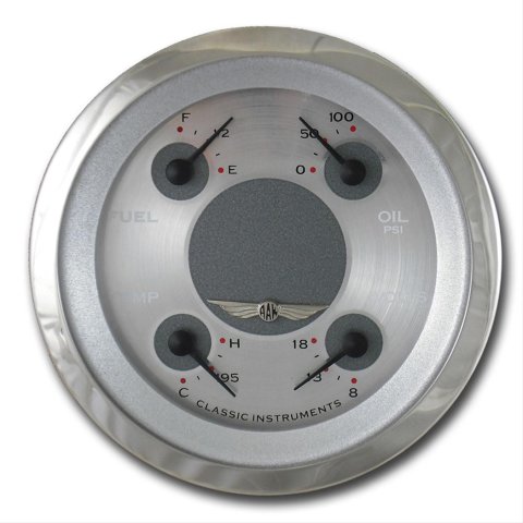 Classic Instruments All-American Series Gauge Sets AW76SRC Kit, Analog, Silver Face, Polished, 3 3/8 in. Diameter, Quad Gauge, Fuel, Oil, Volt, Water, Cluster, Kit