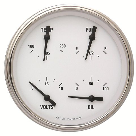 Classic Instruments White Hot Series Gauge Sets WH31SLF Gauge, Series, Quad, Water Temperature, Oil Pressure, Fuel Level, 5 in., Face, Analog, Each