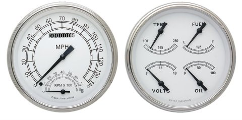 Classic Instruments 1947-53 Chevy Pickup Package Gauge Sets CT47CW62 Gauges, Pick-Up Package, Speedometer, Tach, Fuel Level, Water Temperature, White Face, Analog, Chevy, GMC, Kit