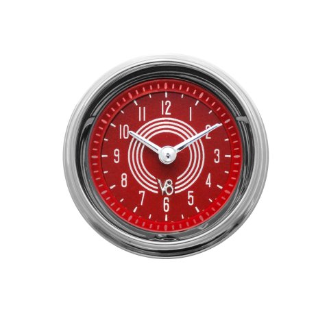 Classic Instruments V8 Red Steelie Series Gauges V8RS90SHC Gauge, Series, Analog, Clock, 12 hours, 2 1/8 in. Diameter, Face, Each