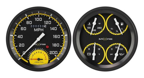 Classic Instruments 1947-53 Chevy Pickup Package Gauge Sets for 1947-1953 TRUCK - CT47AXY62 Kits, Pickup, Analog, Speedometer, Tach, Fuel Level, Oil Pressure, Volts, Water Temp., Black/Yellow Face, White Numbers, Chevy,Kit