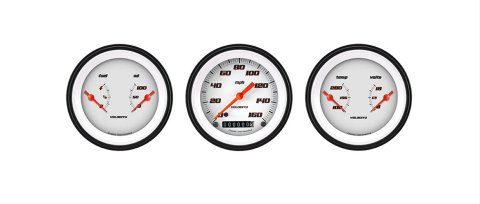 Classic Instruments Velocity Series Gauge Sets VS04WBLF Kits, Series, Analog, Speedometer, Fuel Level, Oil Pressure, Volts, Water Temp., White Face, Black with Orange Outline Numbers, Kit thumbnail 1