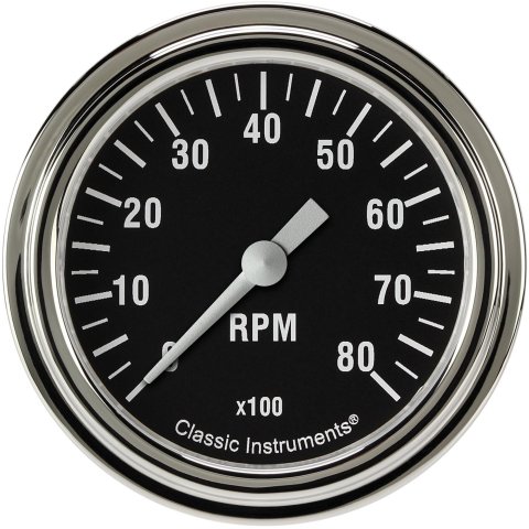 Classic Instruments Hot Rod Series Tachometers HR383SLF Gauges, Tachometers, 0-8,000 rpm, Analog, Electrical, 2 5/8 in. Diameter, Black Face, White Numbers, Stainless Steel Color Bezel, Each thumbnail 2