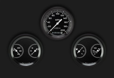 Classic Instruments Auto Cross Gray Series Gauge Sets AX04GBLF Gauges, AutoCross Series, 3 3/8 in., Speedometer, Water Temp, Oil Pressure, Voltmeter, Fuel Level, Black Low-Step Bezel, Flat Lens, Kit thumbnail 1