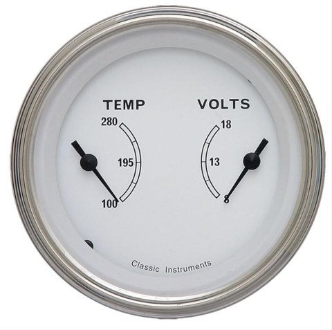 Classic Instruments White Series Gauge Sets CW74SLF Gauge, Series, Dual, Water Temperature, Voltmeter, 3 3/8 in., Face, Analog, Each