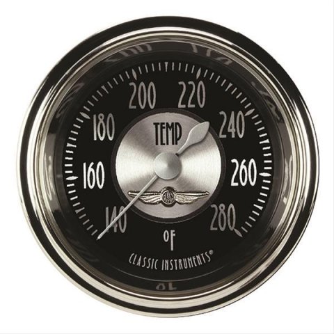 Classic Instruments All-American Tradition Series Gauges AT126SHC-06 Gauge, Analog, Series, Water Temp, 140-280 Degrees F, 2 1/8 in. Diameter, Black Face, Full Sweep, Each