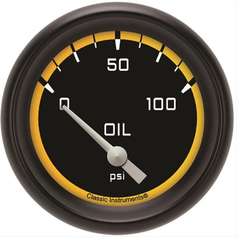 Classic Instruments Auto Cross Yellow Series Gauges AX281YBPF Gauge, Series, Oil Pressure, 2 5/8 in., Performance Bezel, Analog, Electrical, Each