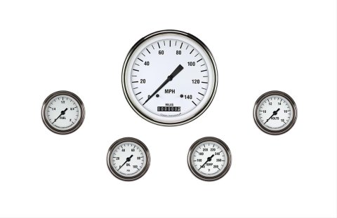 Classic Instruments White Hot Series Gauge Sets WH154SLF Gauges, Series, Speedometer, Water Temperature, Oil Pressure, Fuel Level, Volt, Face, Analog, Set of 5
