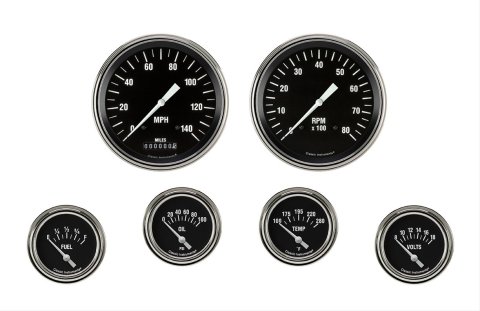 Classic Instruments Hot Rod Series Gauge Sets HR251SLF Gauges, Series, Speedometer, Tachometer, Water Temperature, Oil Pressure, Fuel Level, Volt, Black Face, Analog, Set of 6