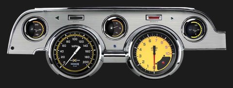 Classic Instruments 1967-68 Mustang Package Gauge Sets MU67DAXYBA Kit, AutoCross Yellow, Info Screen, Ford, Mustang, 1967-1968, Brushed Alum. Bezel, Speedometer, Tach, Fuel Level, Oil Pressure, Water Temp, Kit